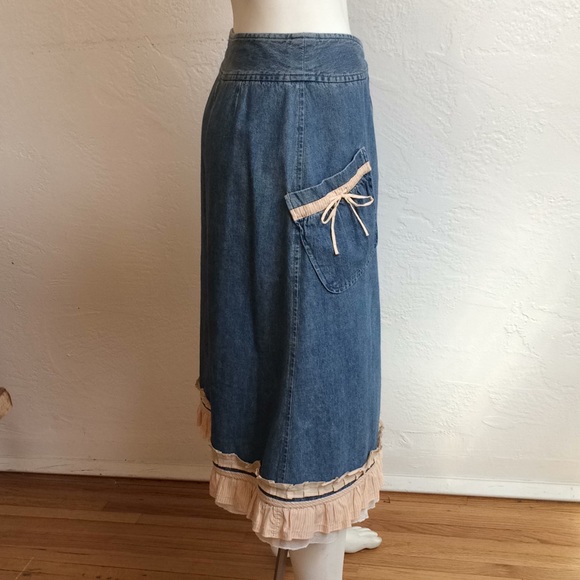 J.Jill Denim a-line midi with ruffles and trim..vintage look - Picture 4 of 8